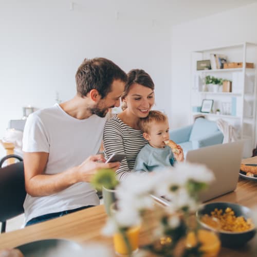 A happy family in kitchen at Bard Estates in Port Hueneme, California