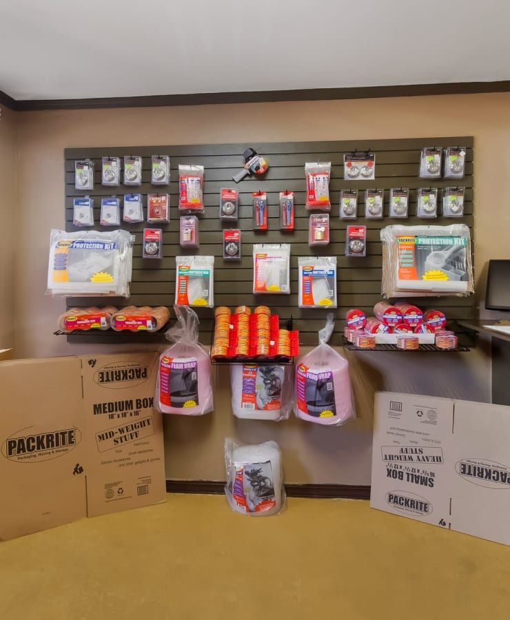 Packing supplies available in the leasing office at StorQuest Economy Self Storage in Houston, Texas