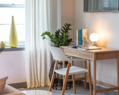 Study nook in a model apartment at Thirteen15 in New Orleans, Louisiana