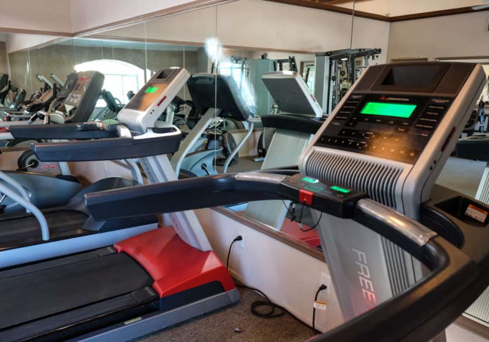 Treadmills in the fitness center at The Hills in San Diego, California