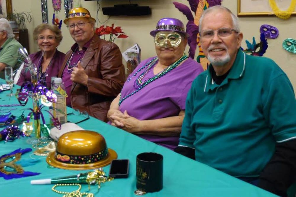 Mardi Gras party at Castle Vista Senior Duplex Community in Atwater. California