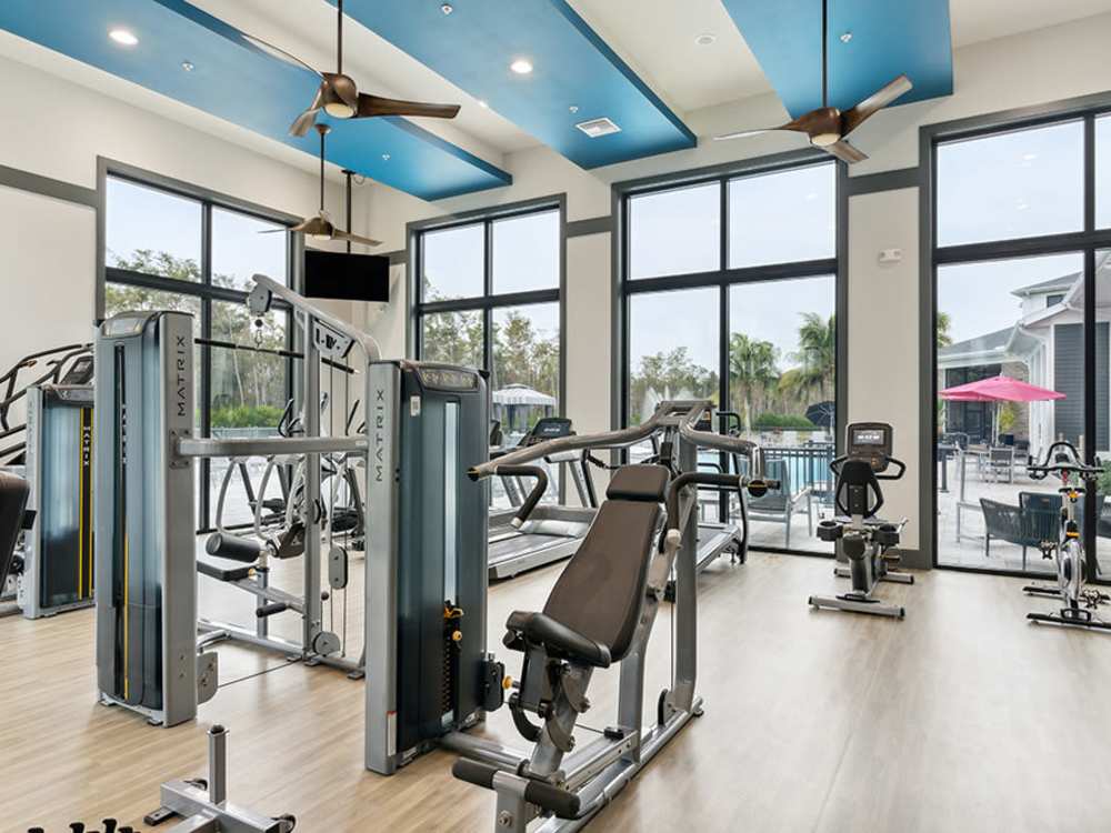 Fitness center with modern equipment at 81 West Apartments in Fort Myers, Florida 