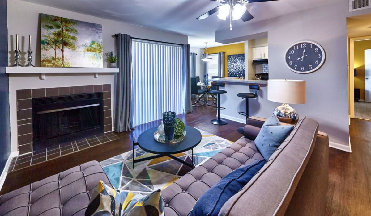 Living room with fireplace at South Pointe in Dallas,Texas