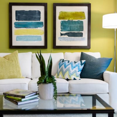 living room area of a model home at Haven at Golf Creek in Portland, Oregon