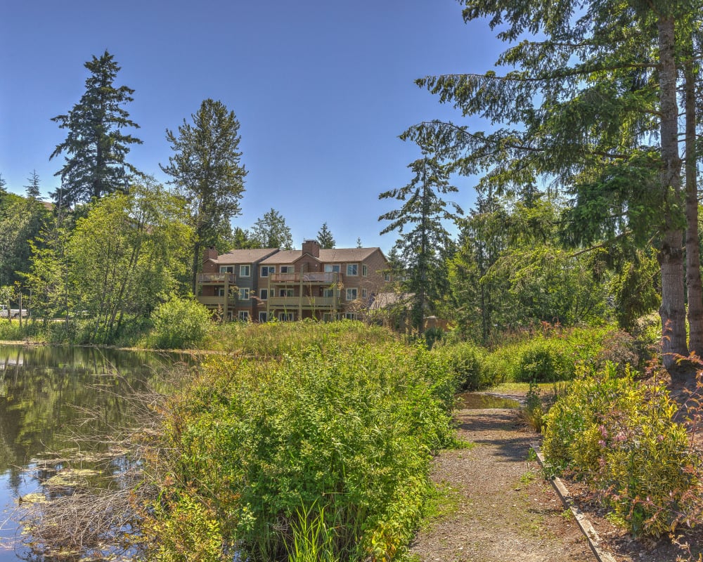 Pathway winding along the lake at Sofi Lakeside in Everett, Washington