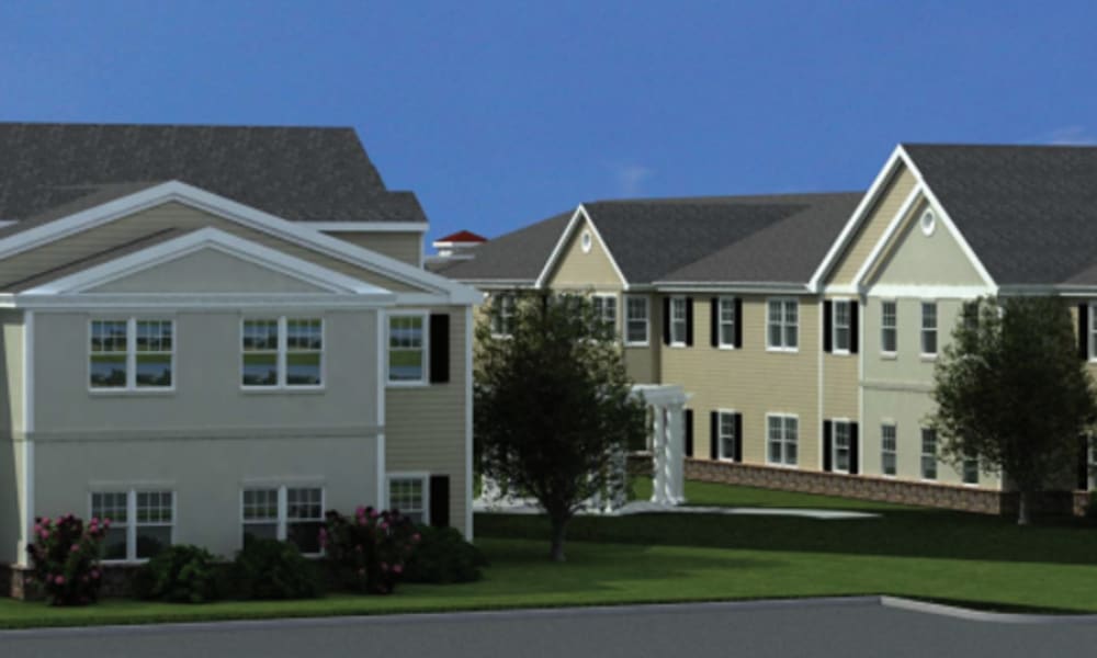 Rendering of courtyard connecting buildings at The Birches of Lehigh Valley in Easton, Pennsylvania