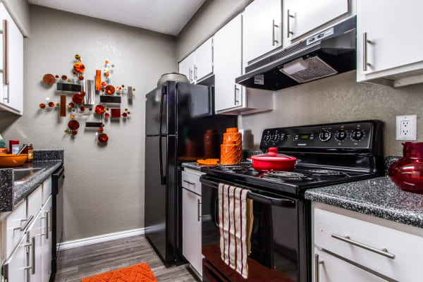 Kitchen in apartment at Sausalito Apartments in College Station, Texas
