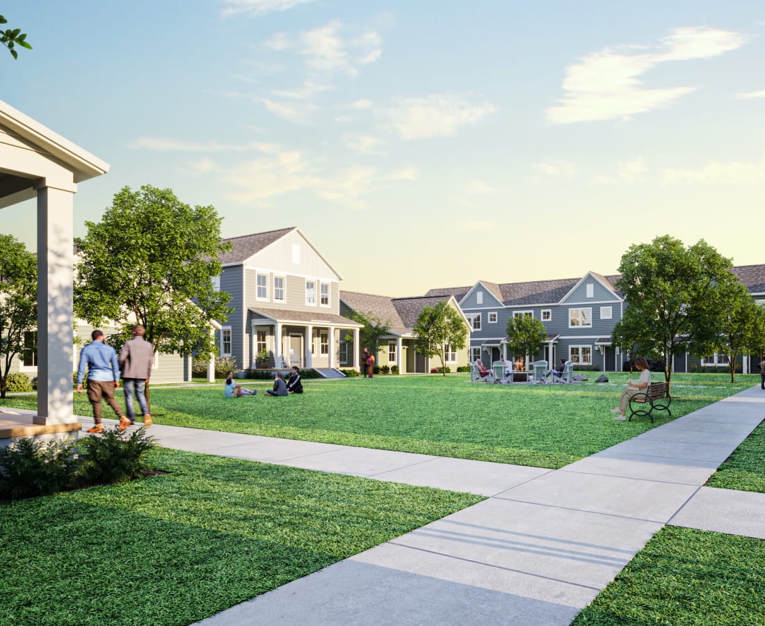 Residents enjoying the open spaces between homes at Hamlet at Wildlight in Yulee, Florida