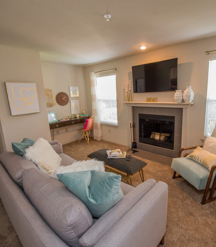 Living room at Crown Chase Apartments in Wichita, Kansas