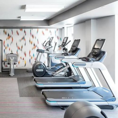 Treadmills in the fitness center at Foundry Lake Street in Minneapolis, Minnesota