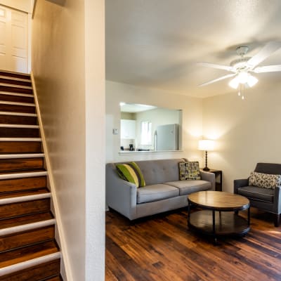 A furnished living room at Serra Mesa in Oceanside, California