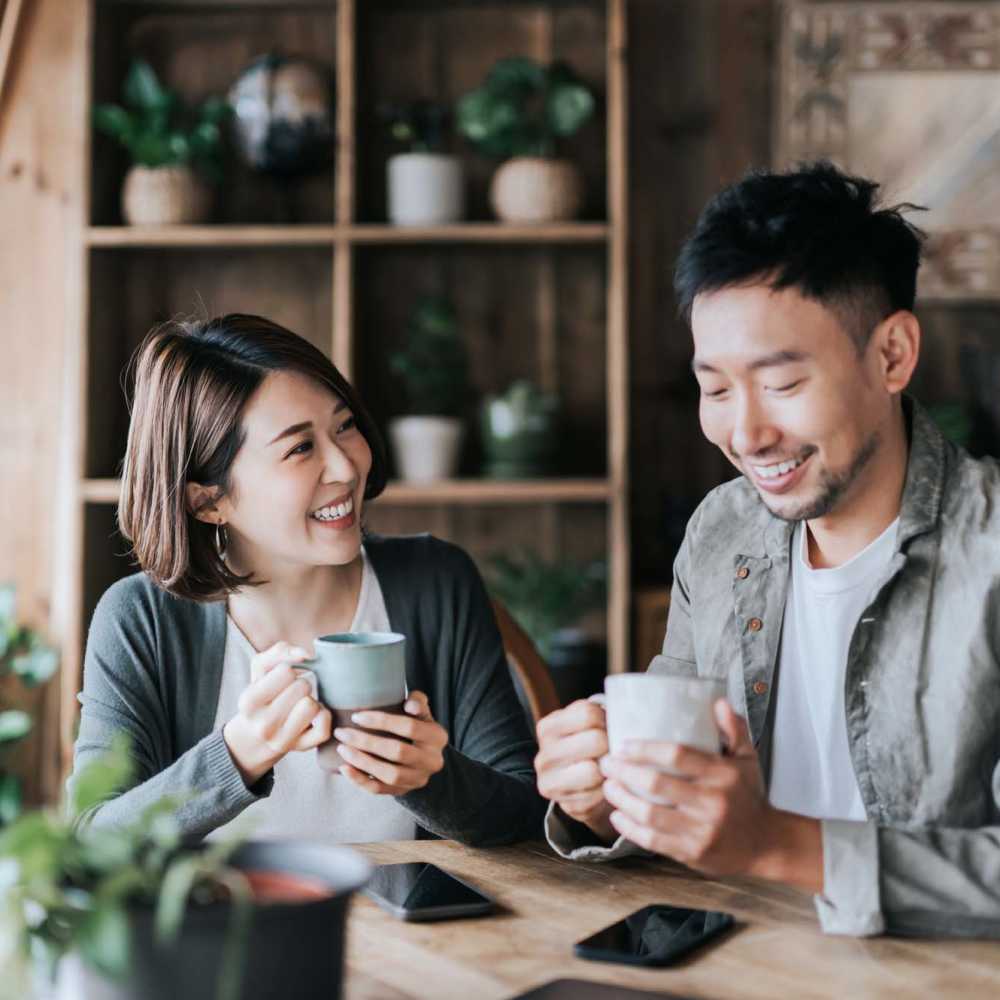 Residents having coffee near McCue Galleria in Houston, Texas