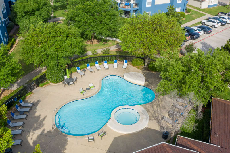 Aerial pool view at The View at Lakeside in Lewisville, Texas