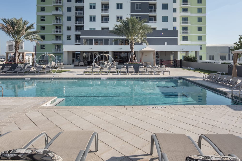 Poolside patio at Miro Brickell in Miami, Florida