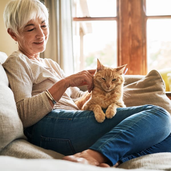 A woman with her cat at The Crest at Citrus Heights in Citrus Heights, California