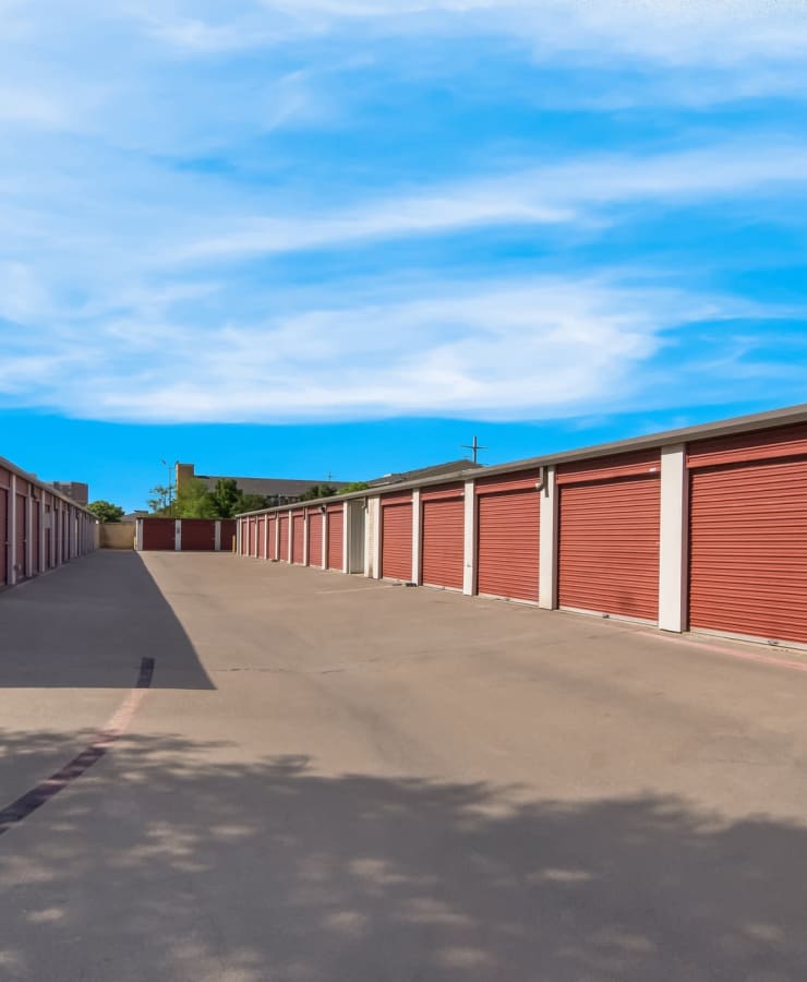 Exterior storage units at StorQuest Self Storage in Dallas, Texas