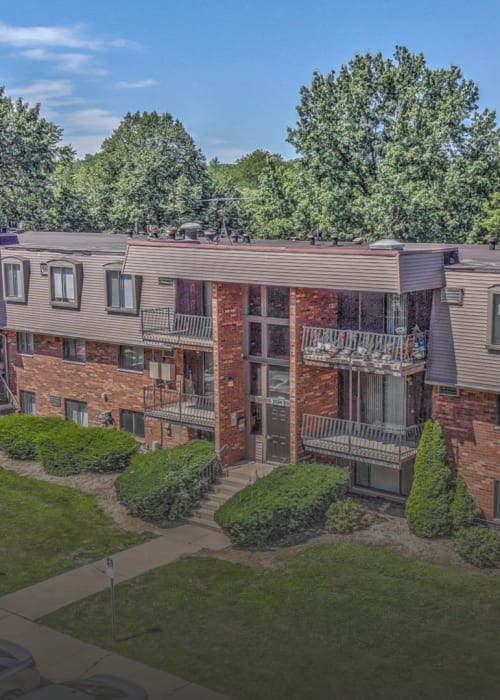 Entrance of an apartment building at Park West Apartments in Griffith, Indiana