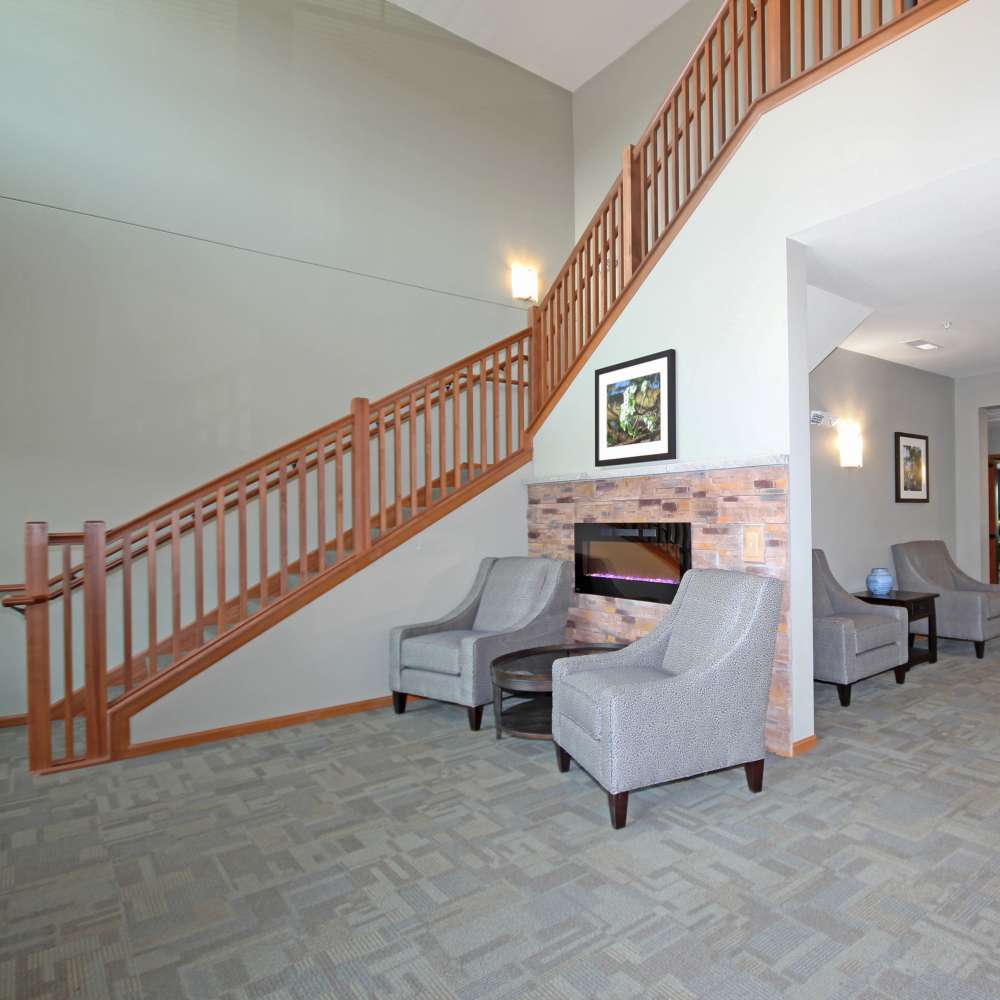 Fireplace in clubhouse at Parkview East in Ramsey, Minnesota