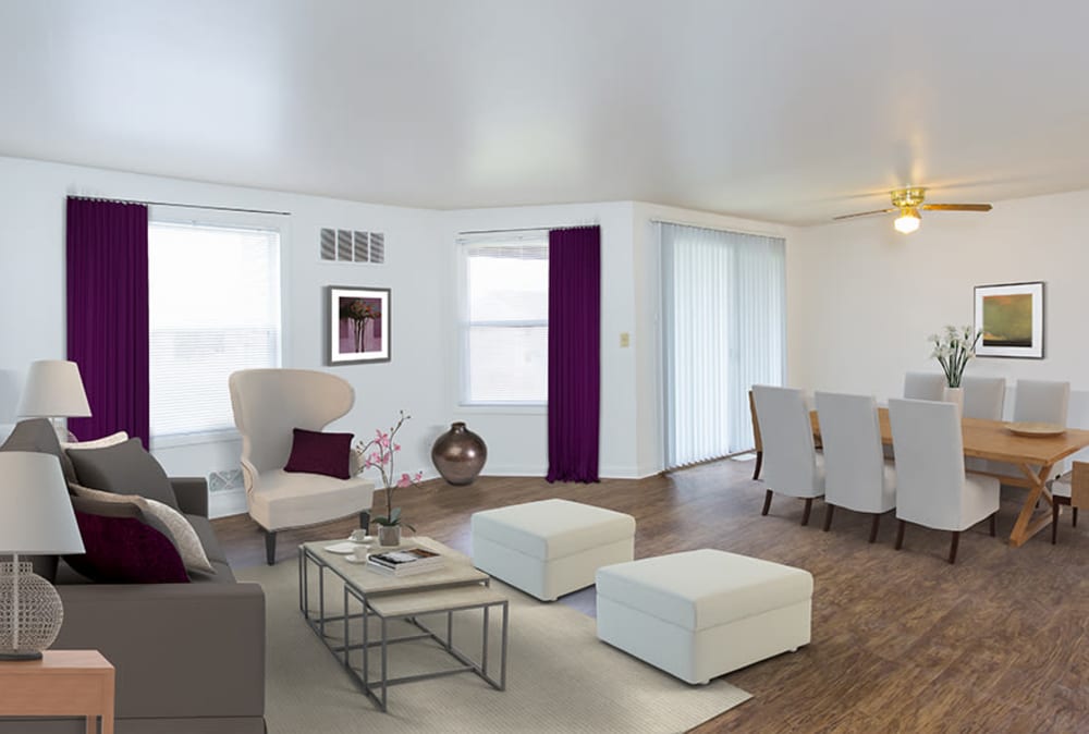 Spacious, cozy living room at Riverton Knolls home in West Henrietta, New York