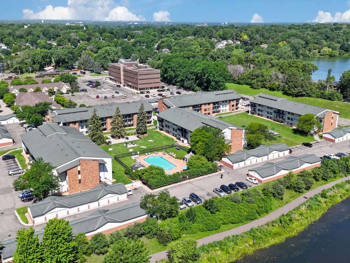 Aerial view of Equinox Apartments in Saint Anthony, Minnesota