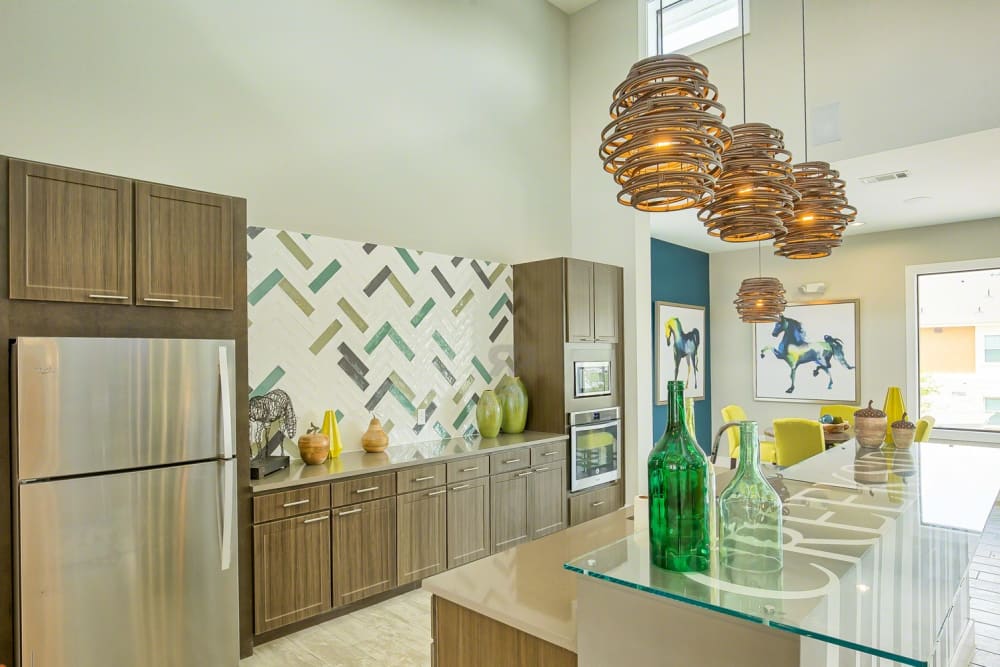 Resident clubhouse kitchen at Creekside at Kenney's Fort in Round Rock, Texas