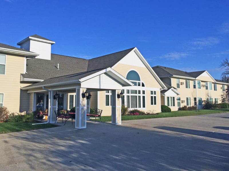 The main entrance at Meadow Ridge Senior Living in Moberly, Missouri. 