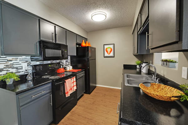 Modern and bright fully equipped kitchen at Spice Creek in San Antonio, Texas