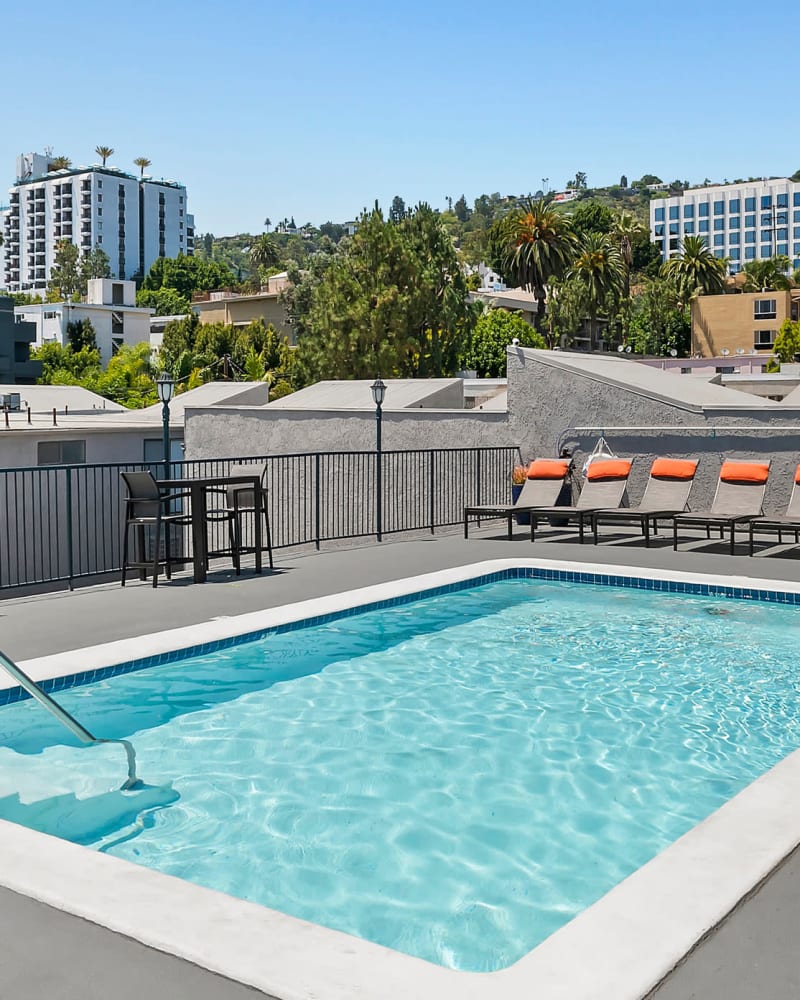 Rooftop swimming pool at Villa Francisca, West Hollywood, California