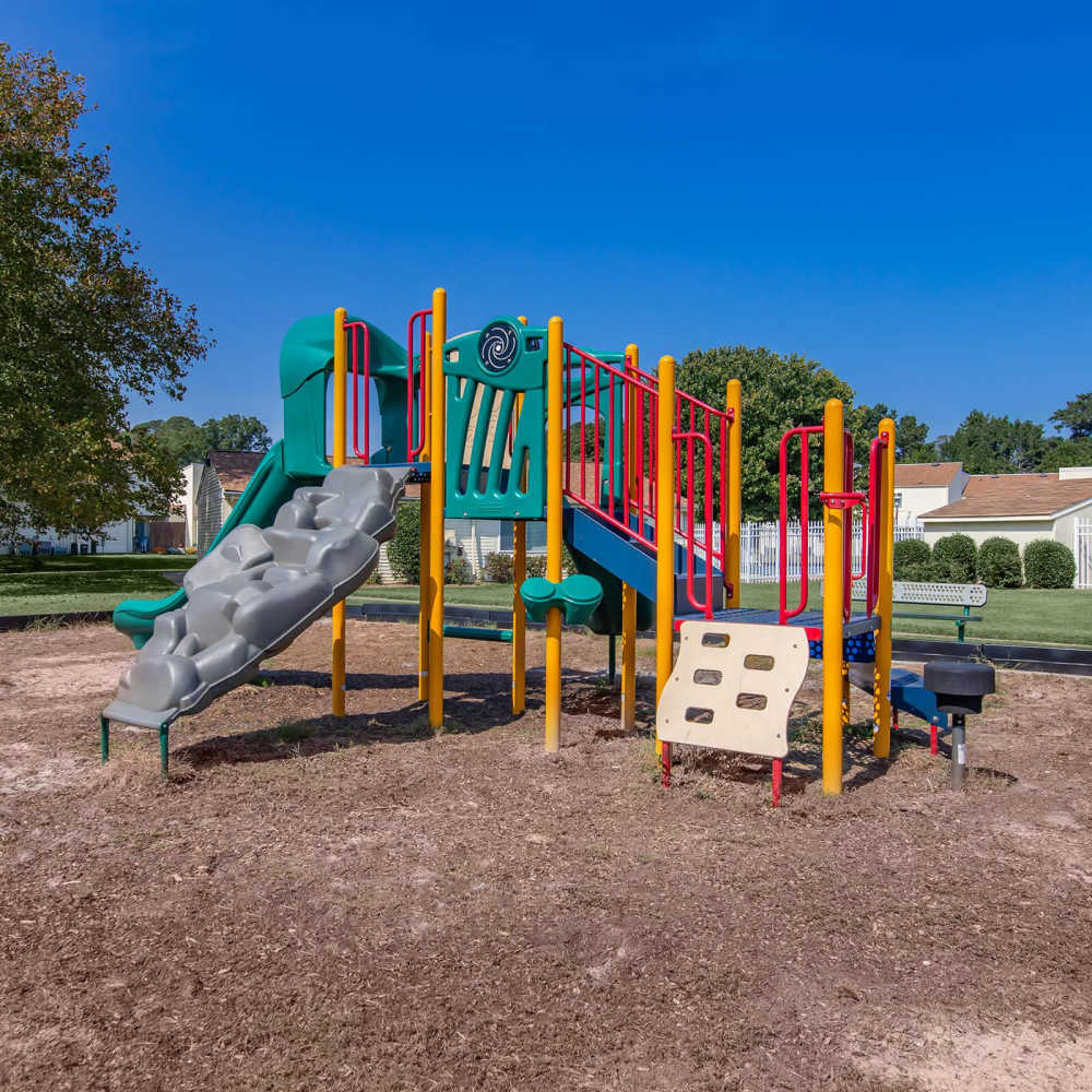 Playground with various slides at Village at Town Park in Hampton, Virginia