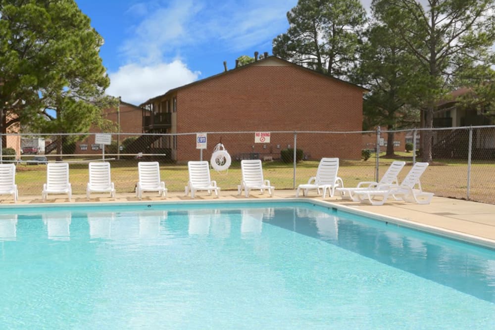 Blue swimming pool at The Retreat at Eddins in Montgomery, Alabama