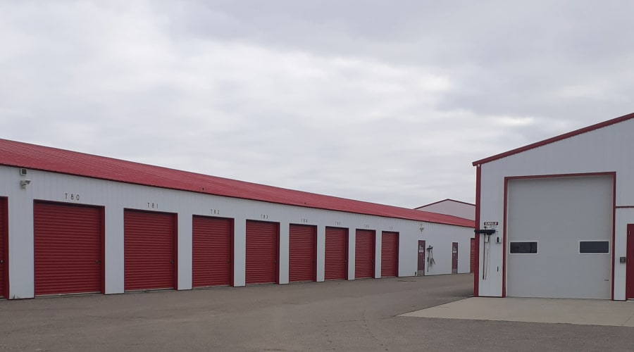 The drive up storage units at KO Storage in Jamestown, North Dakota