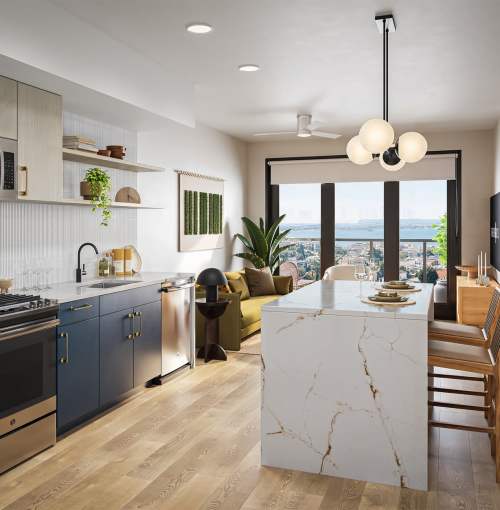 Bright kitchen with dining area at Treehouse in San Diego, California