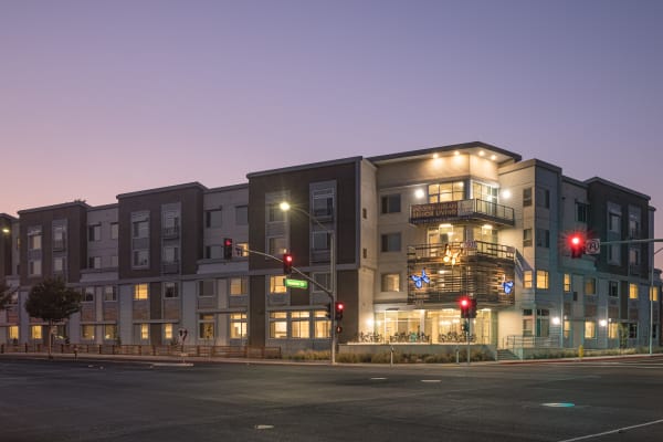 Exterior view of complex at night at Elegance at Dublin