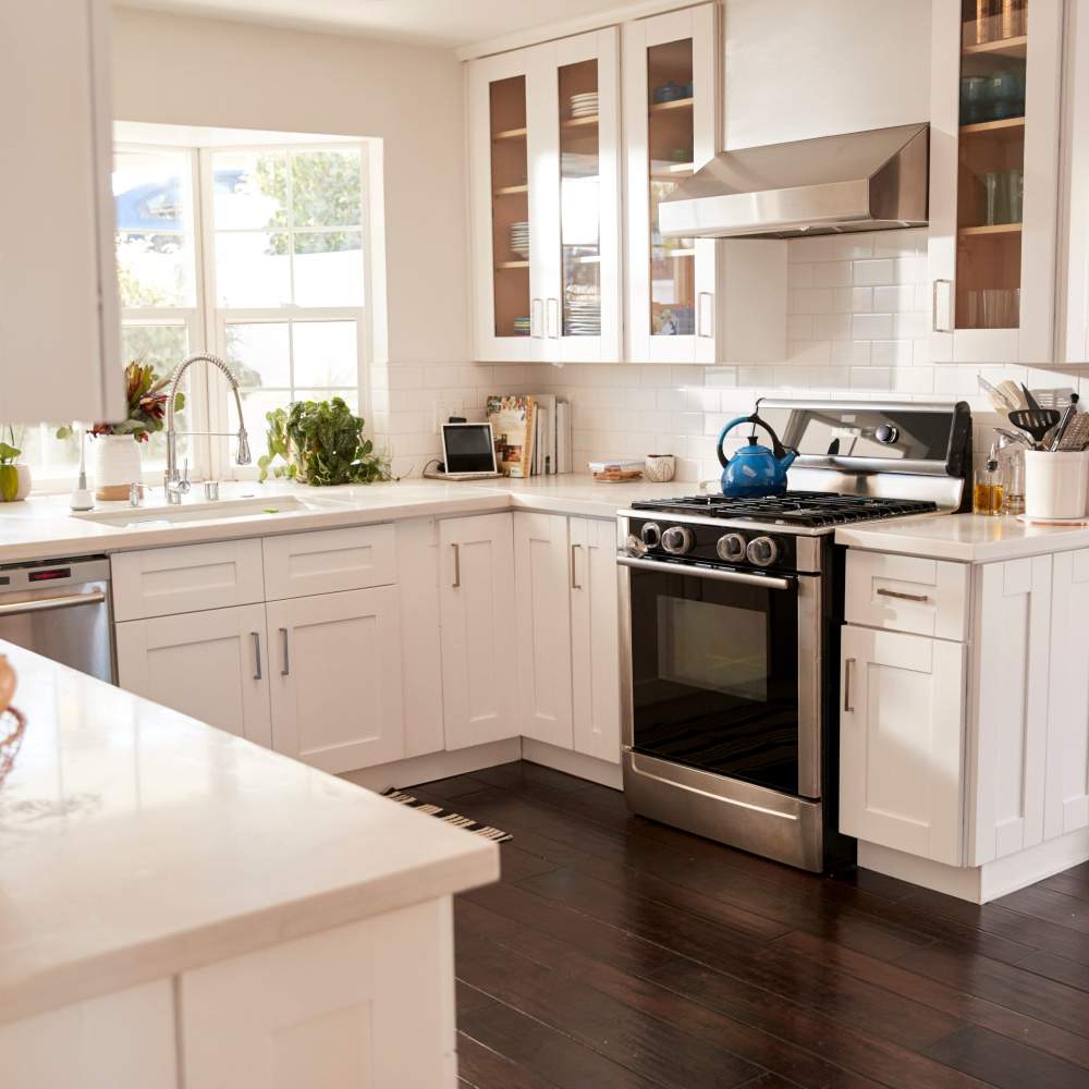 Kitchen with stianless-steel appliances at Aven Residences in Houston, Texas