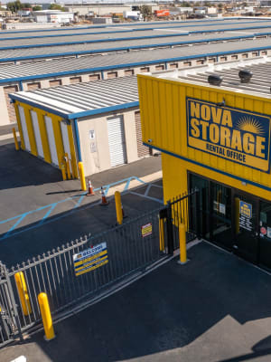 Gated entrance at Nova Storage in Lancaster, California