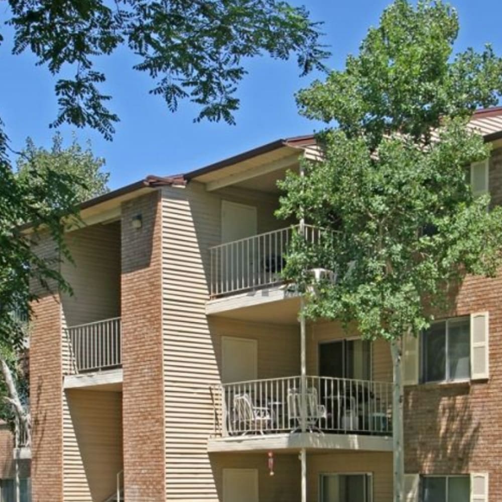 Exterior of an apartment building at Brighton Park Apartments in Salt Lake City, Utah