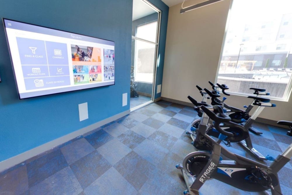 Stationary bicycle station at Argon in Oklahoma City, Oklahoma