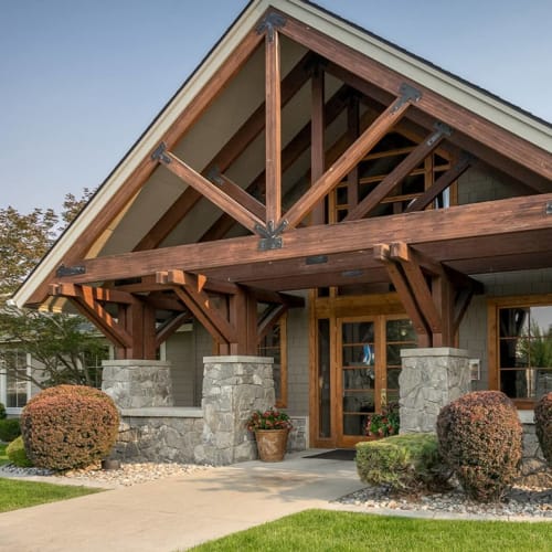 Outside the clubhouse at Rockwood Lodge in Coeur D Alene, Idaho