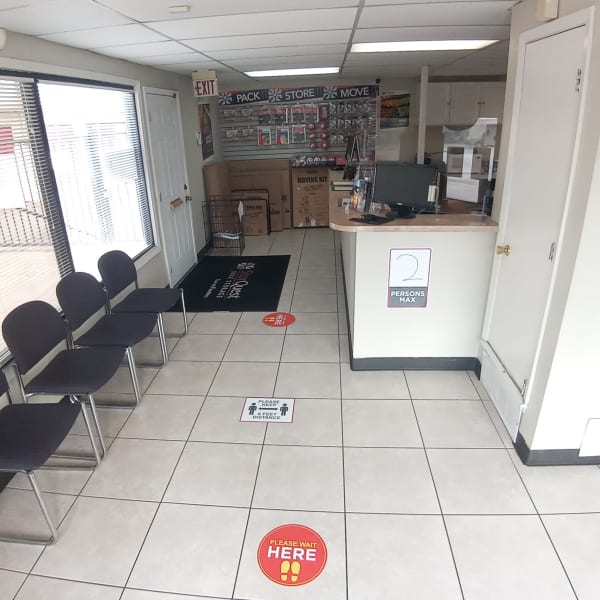 Interior of the leasing office at StorQuest Self Storage in Fort Worth, Texas