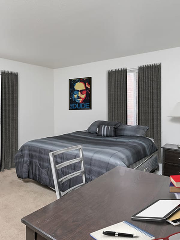 Model bedroom at Brockport Crossings Apartments & Townhomes in Brockport, New York