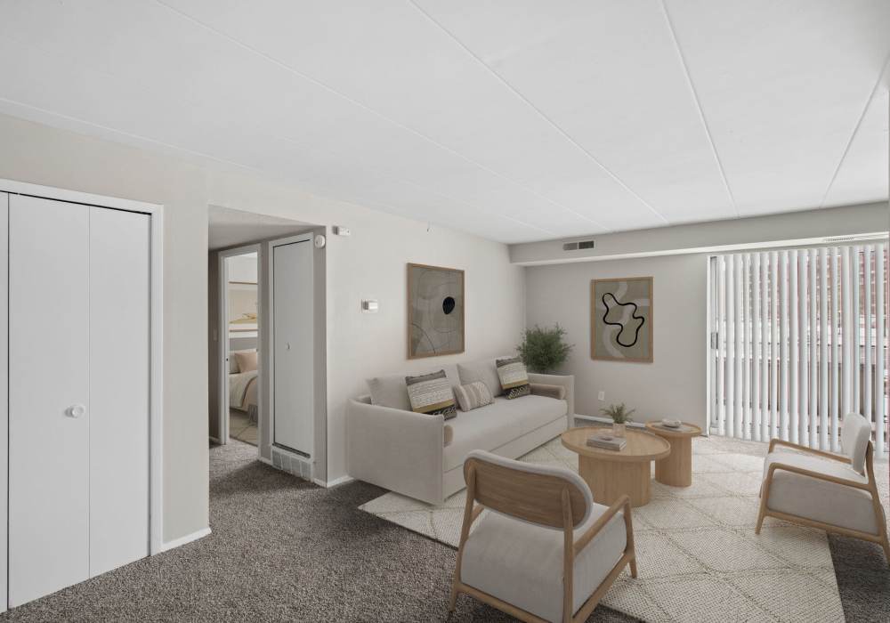 Spacious living room at Granada Gardens Apartments in Warrensville Heights, Ohio