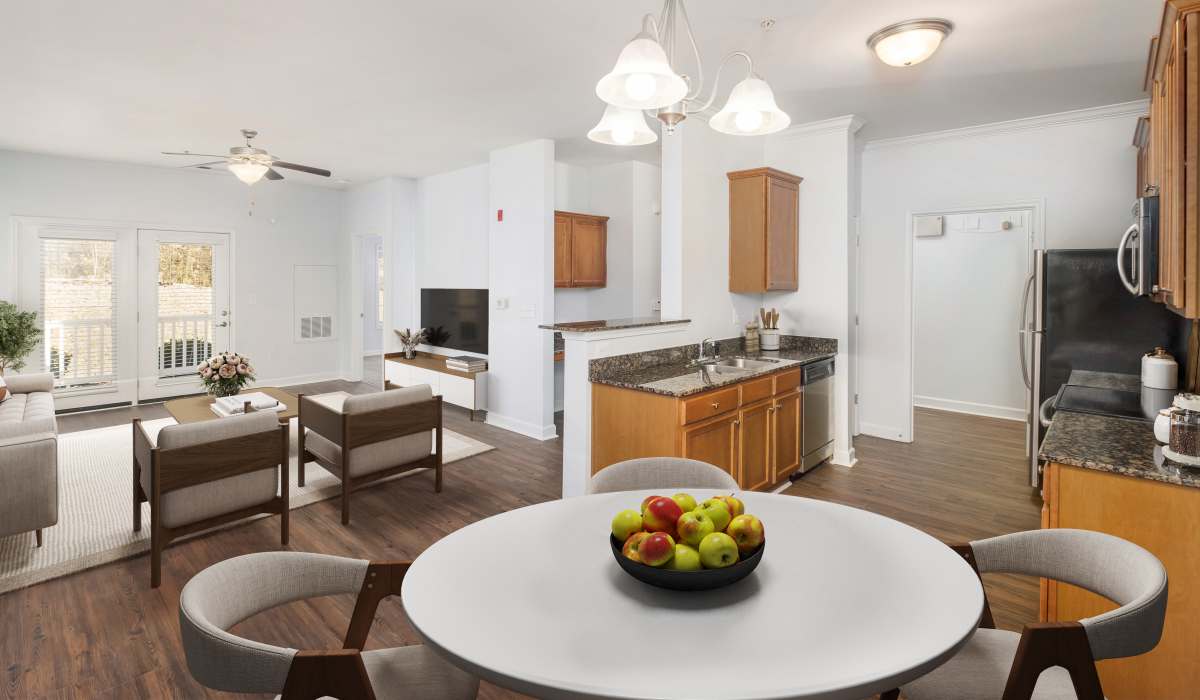 Upgraded living room at Crystal Lake & Kingsley Apartments and Townhomes in Fayetteville, North Carolina