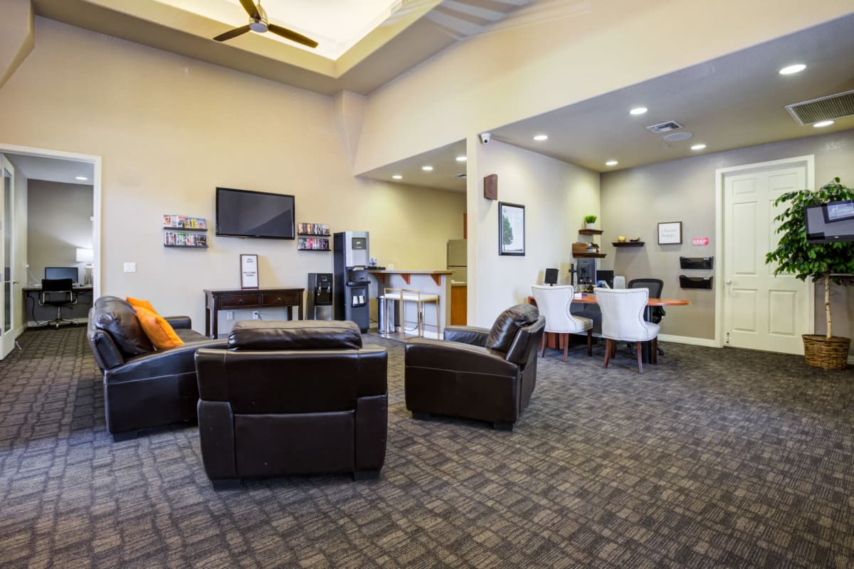 Inside the clubhouse at Del Mar Apartments in Phoenix, Arizona