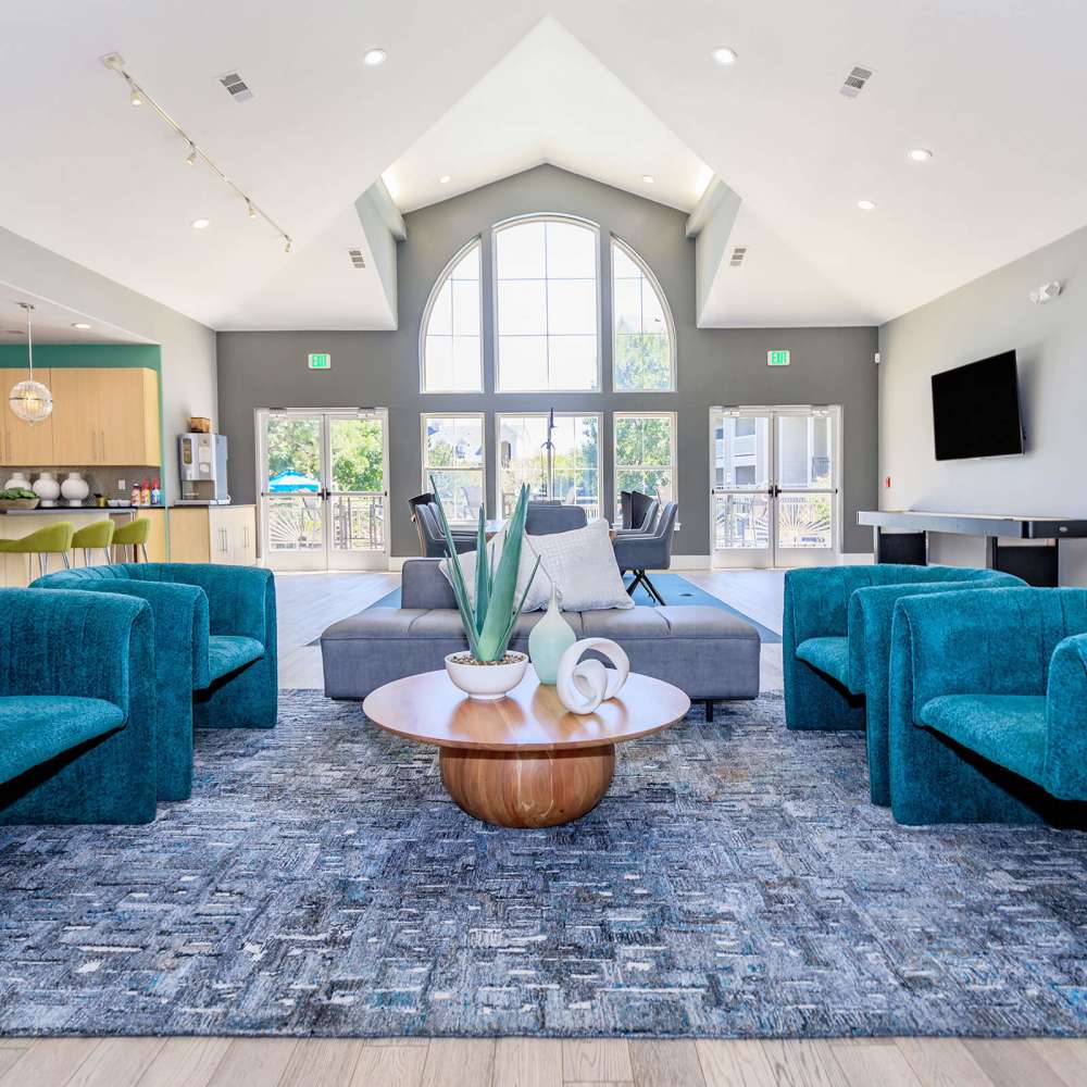 Lounge seating in clubhouse at One Belmar Place in Lakewood, Colorado