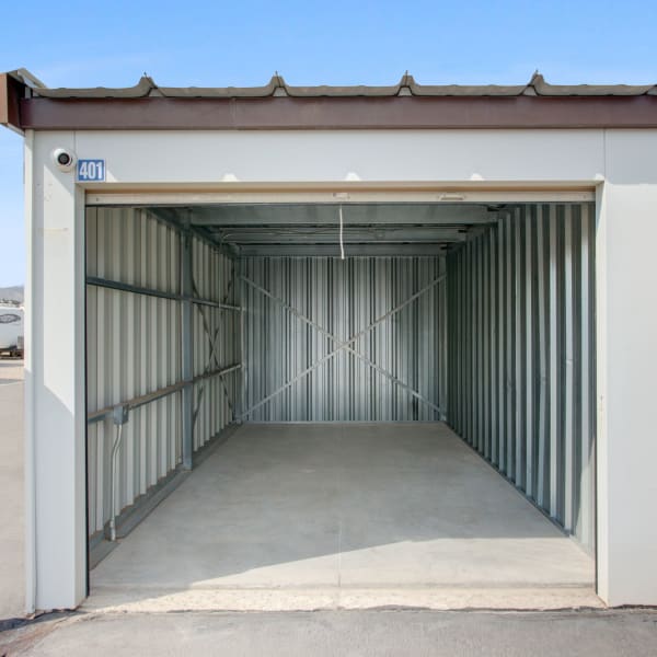 Inside an open storage unit at StorQuest Economy Self Storage in Kearns, Utah