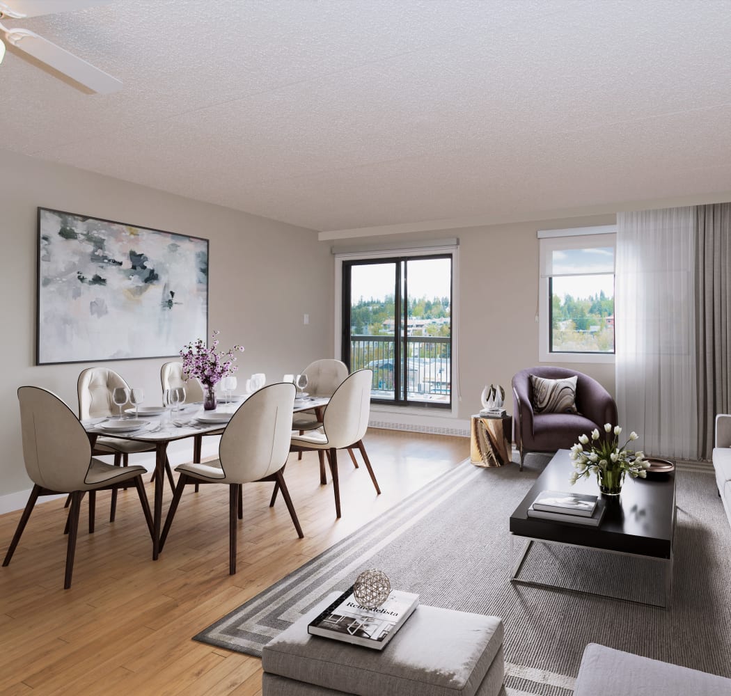 Large living room windows at Royal View Apartments in Calgary