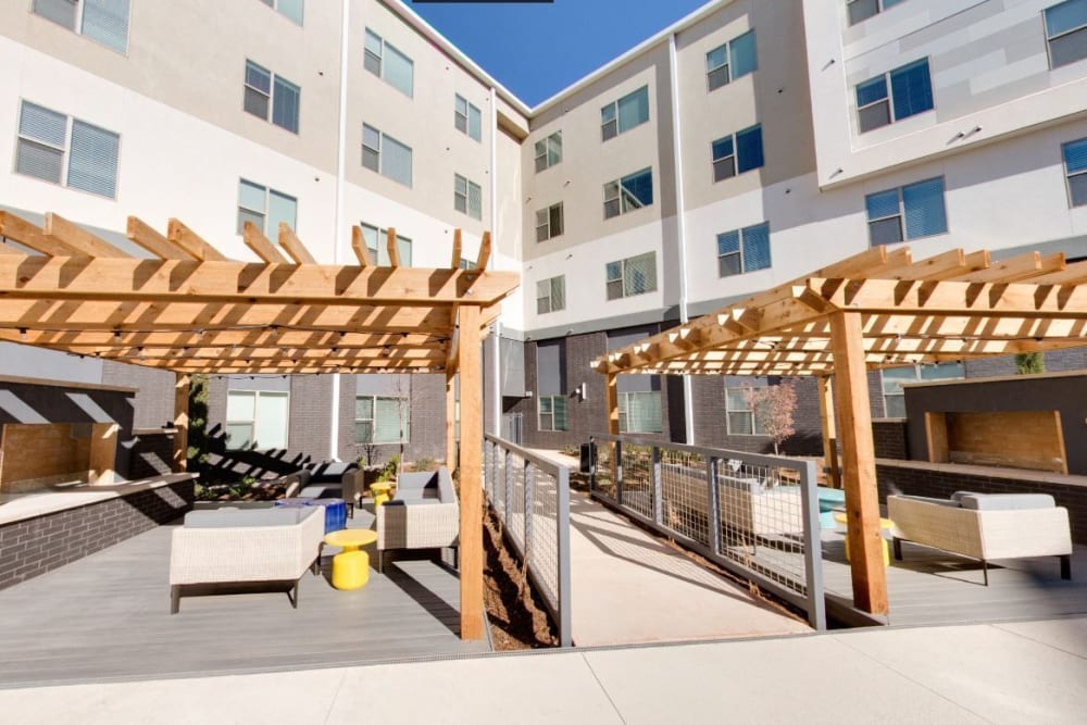 Outdoor fireplaces and seating at Argon in Oklahoma City, Oklahoma