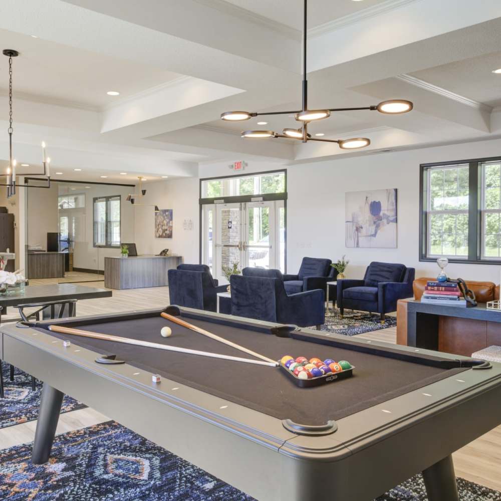 Clubhouse with billarids table at Chapel Ridge in Lees Summit, Missouri
