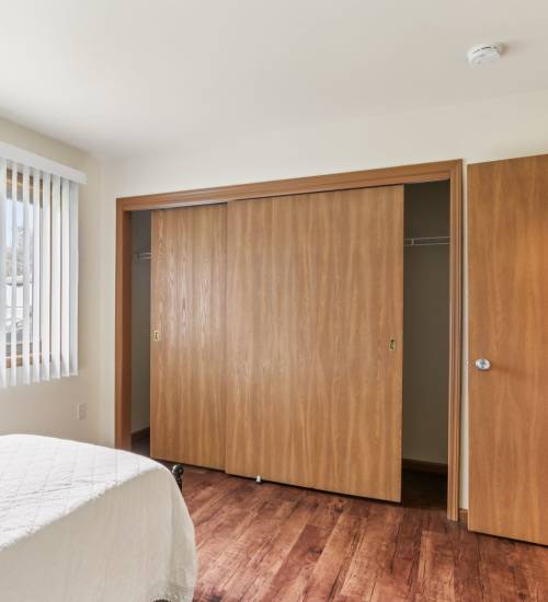 A closet at Woodfield Heights Apartments in Waukesha, Wisconsin