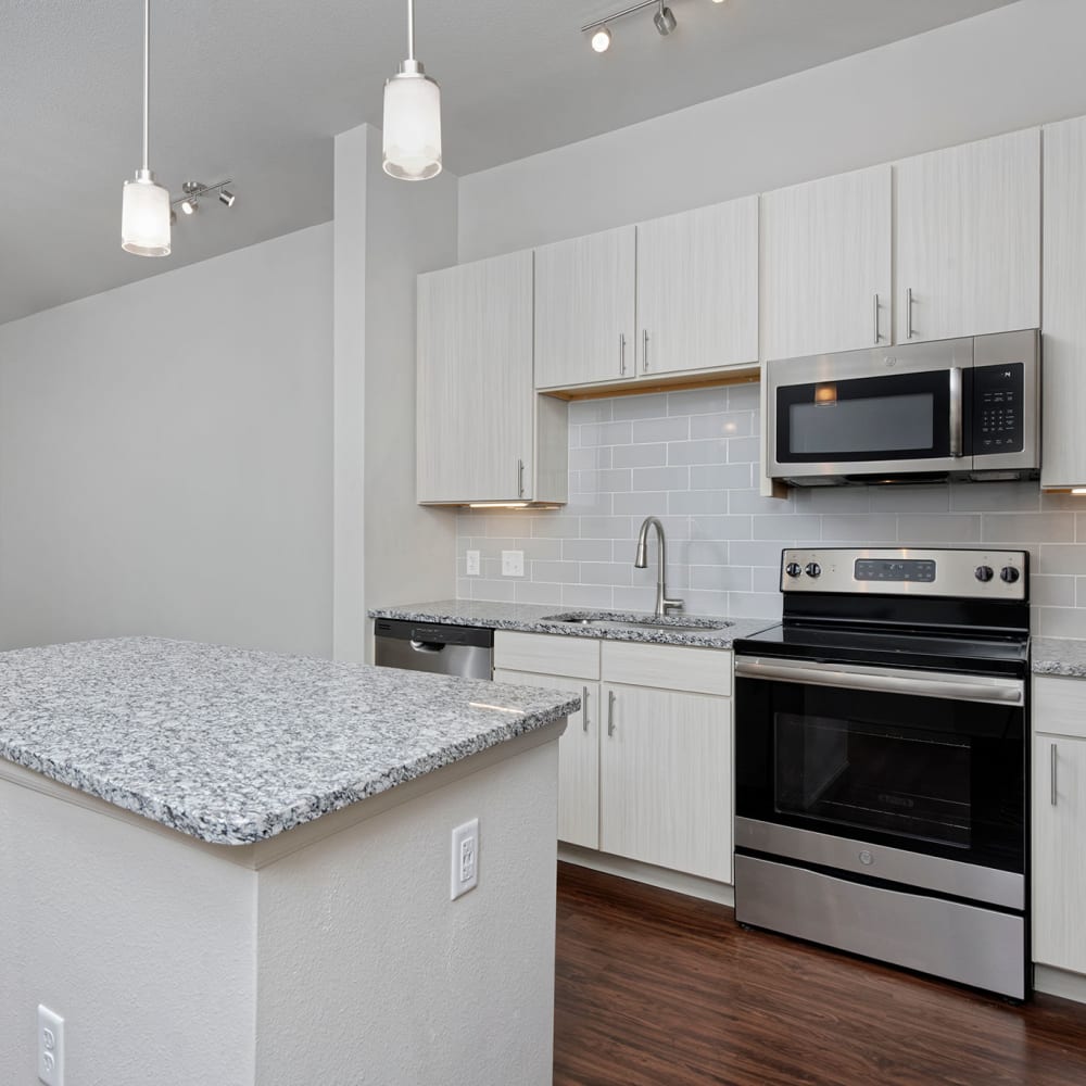 Kitchen with island at Civic Lofts | Luxury Apartments in Denver, Colorado